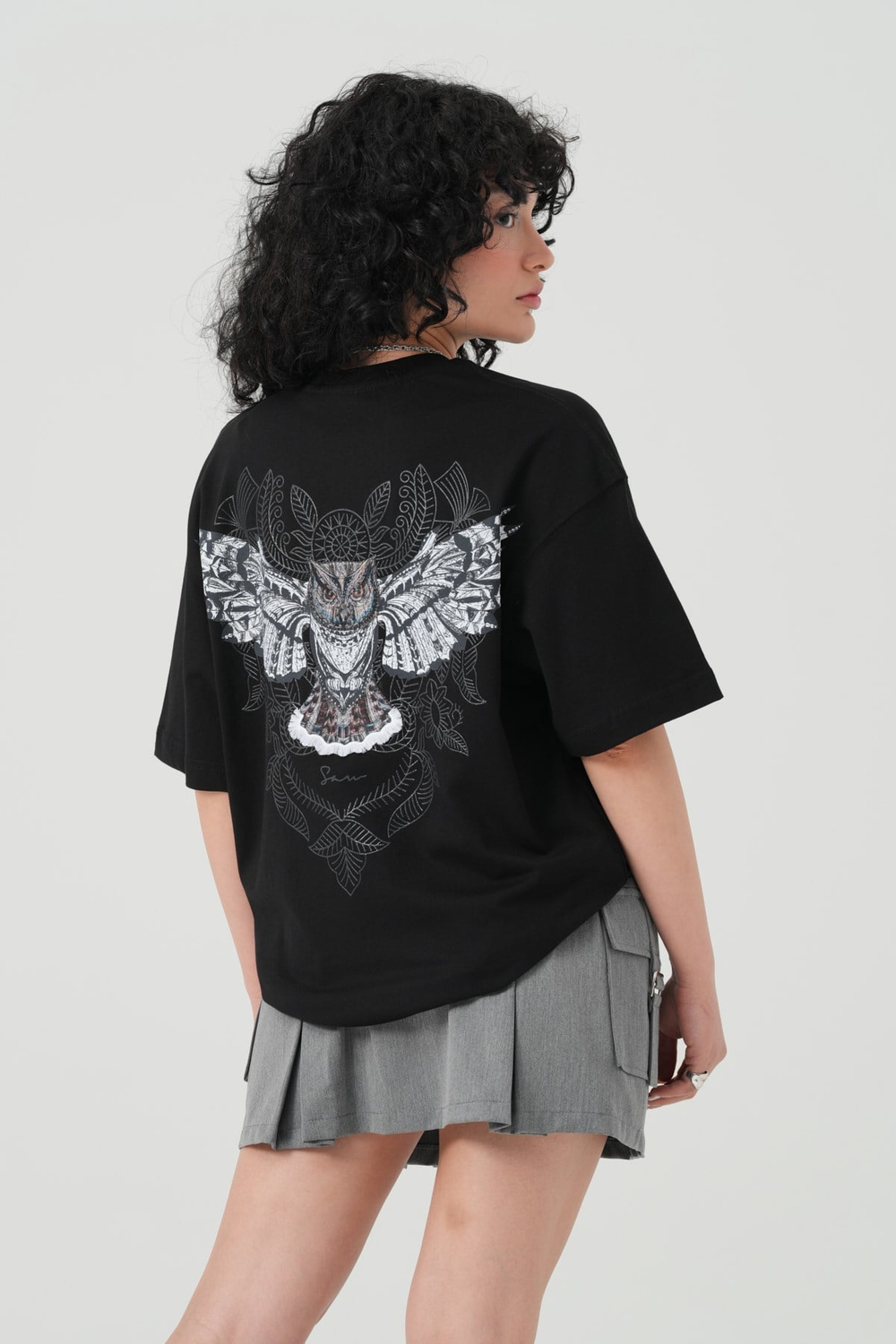 Owl Flight Oversized T-Shirt Black