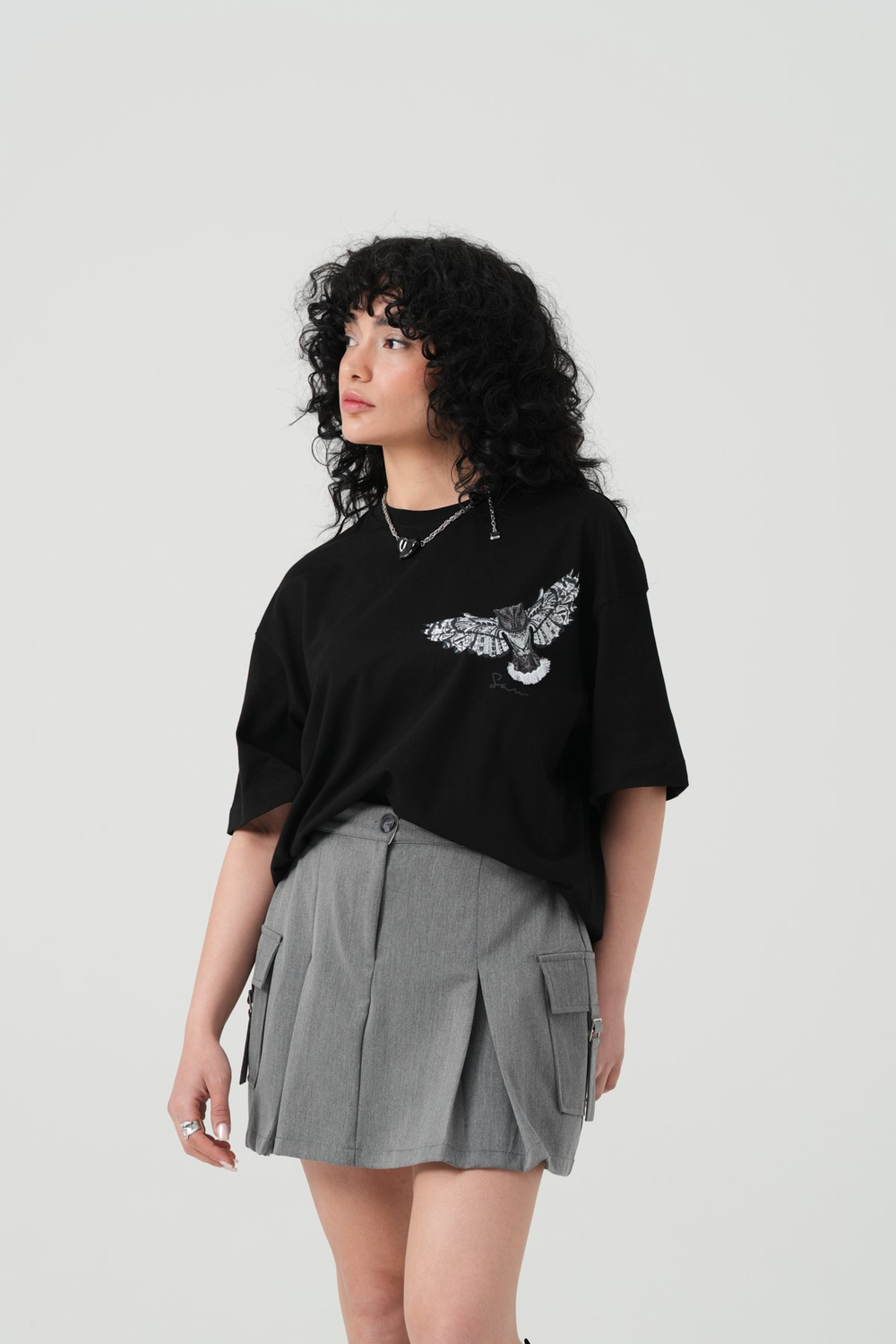 Owl Flight Oversized T-Shirt Black