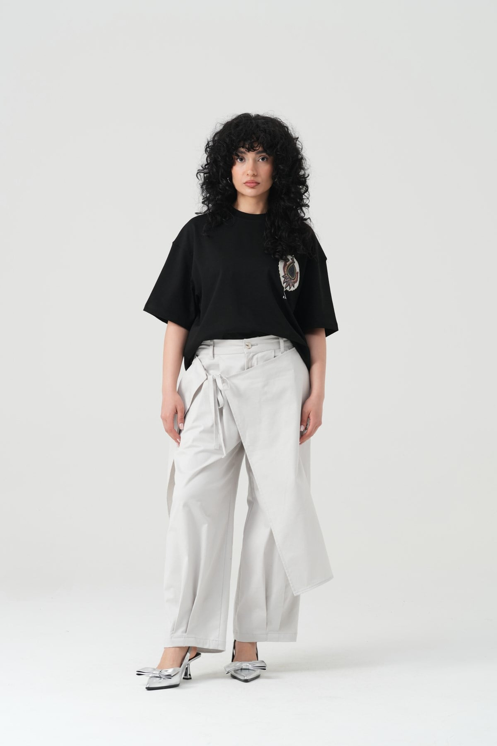 Paisley Wings Oversize Kadın Tişört Siyah