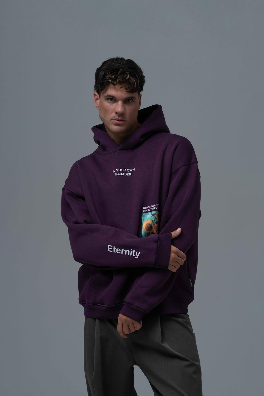 Paradise Within Oversize Sweatshirt Erkek Mor