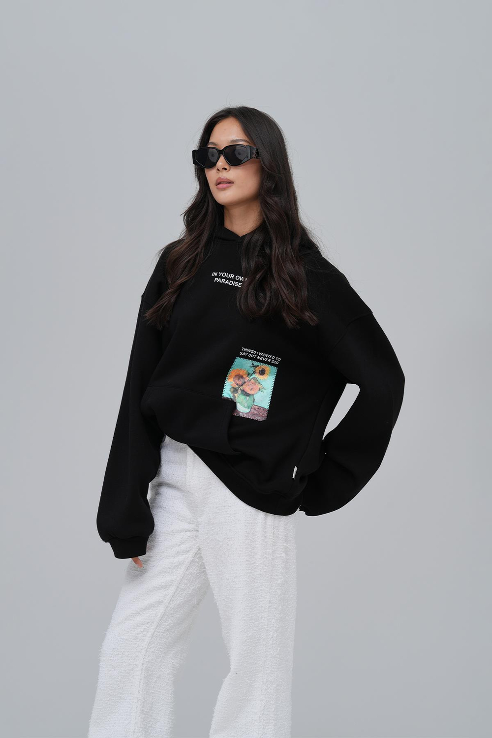 Paradise Within Oversize Sweatshirt Kadın Siyah