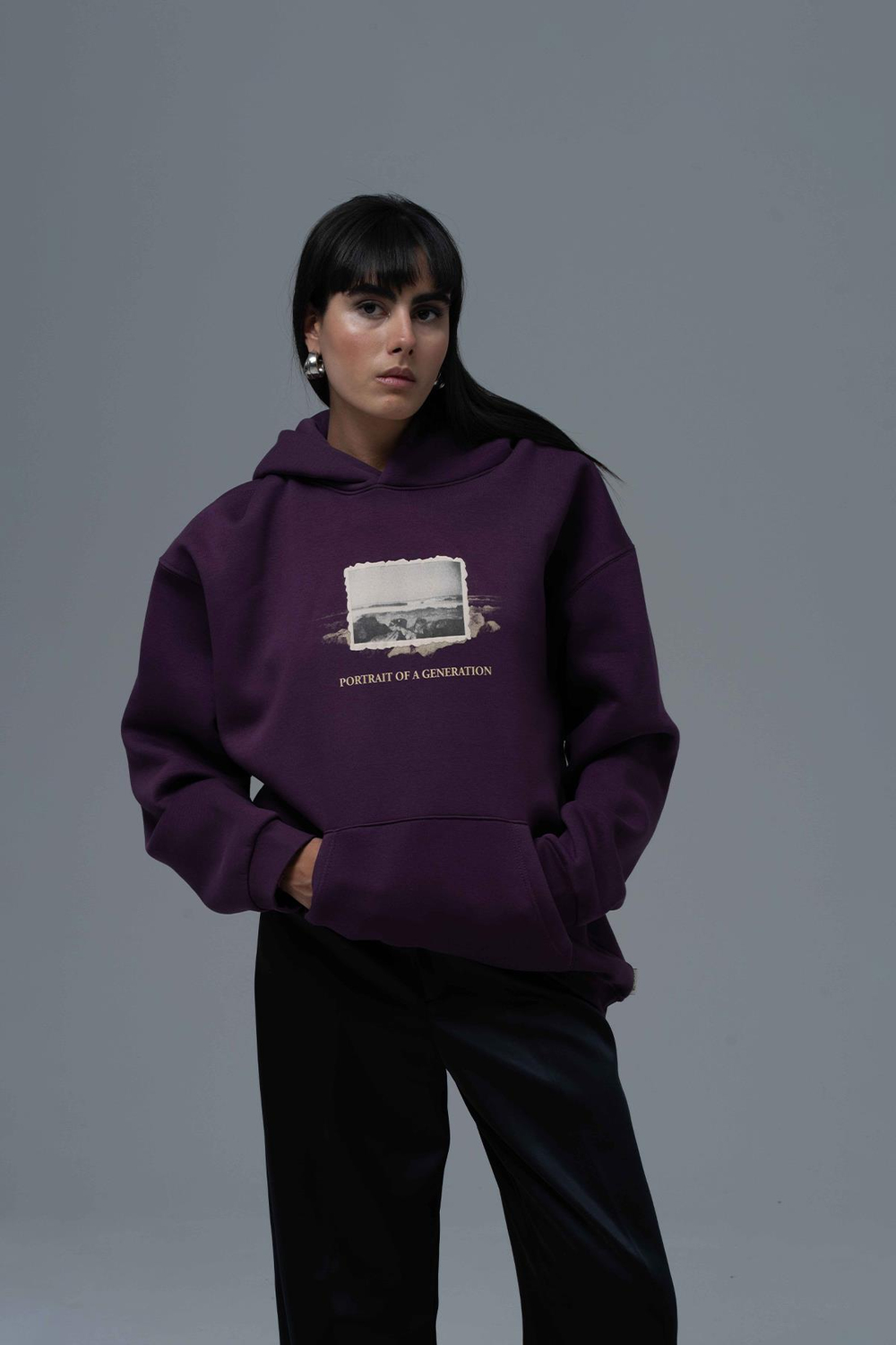 Portrait of a Generation Oversize Sweatshirt Kadın Mor
