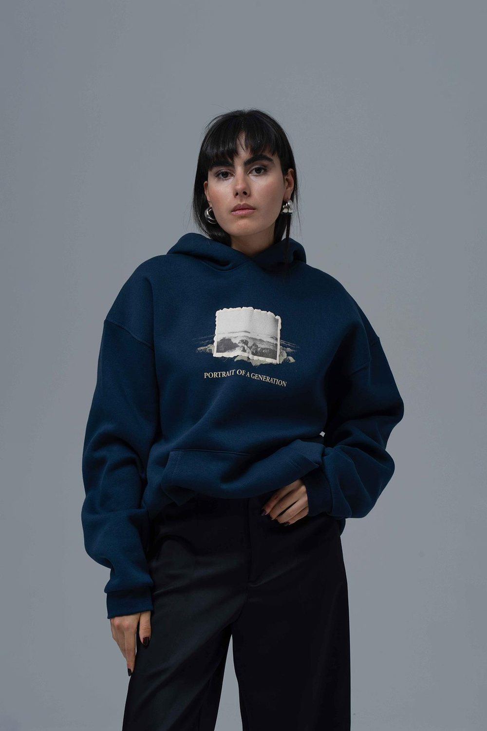 Portrait of a Generation Oversize Sweatshirt Kadın İndigo