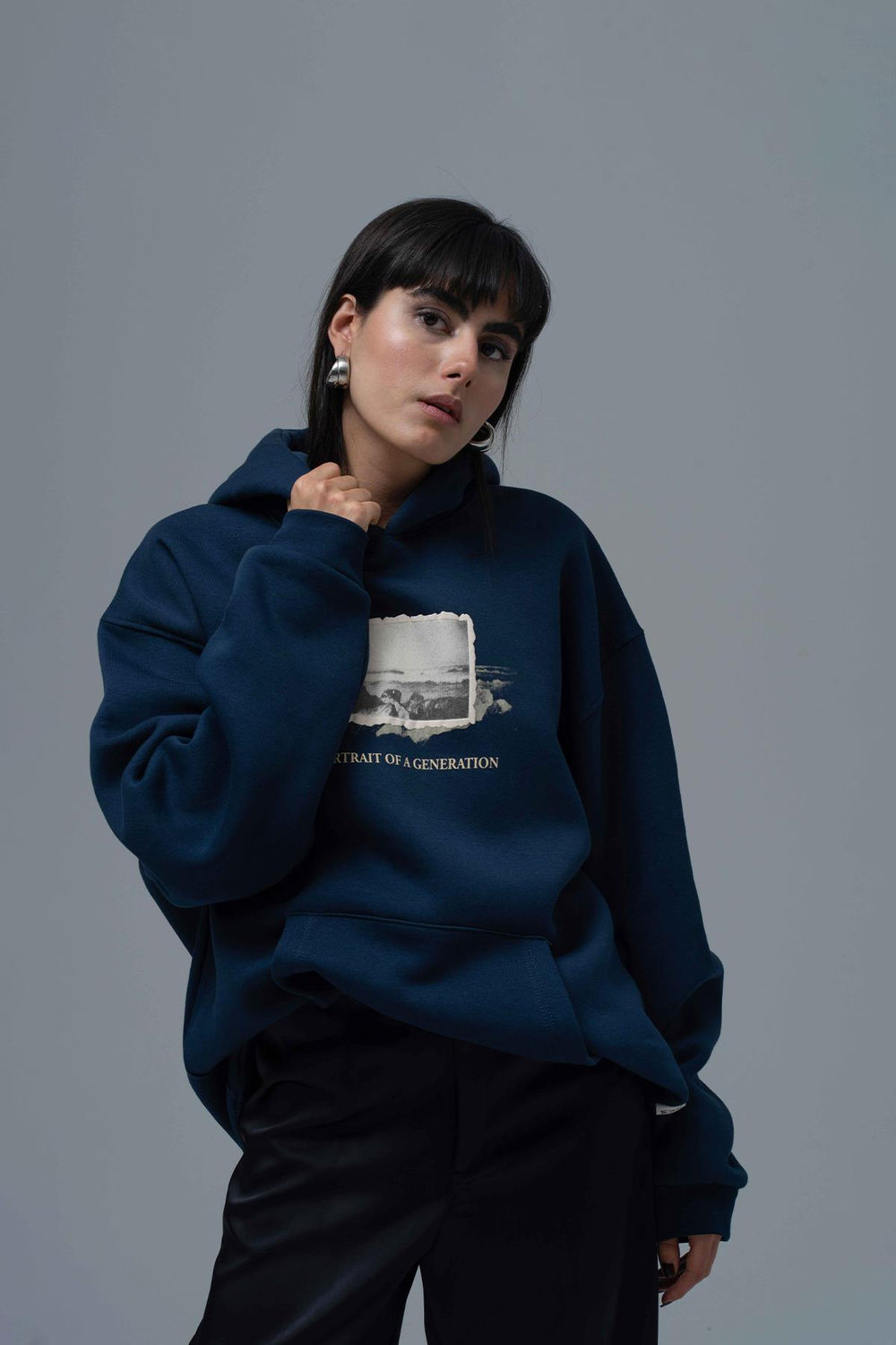Portrait of a Generation Oversize Sweatshirt Kadın İndigo