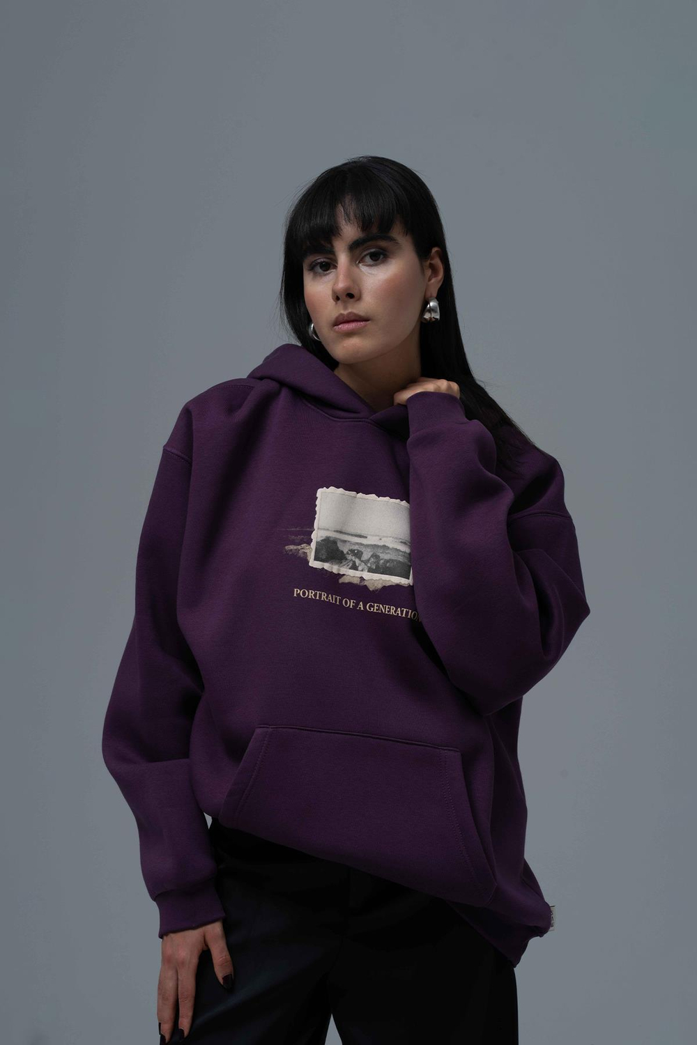 Portrait of a Generation Oversize Sweatshirt Kadın Mor