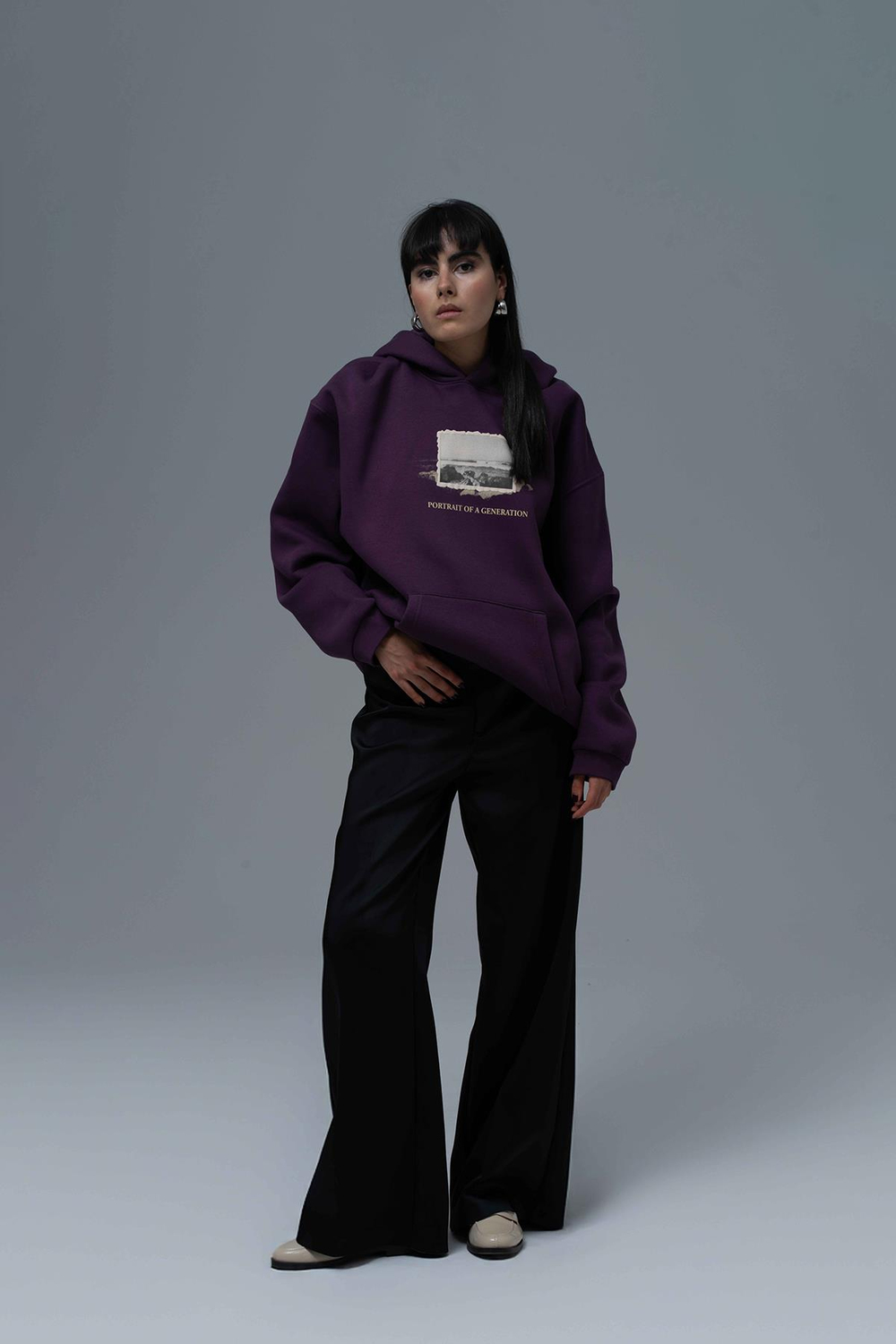 Portrait of a Generation Oversize Sweatshirt Kadın Mor