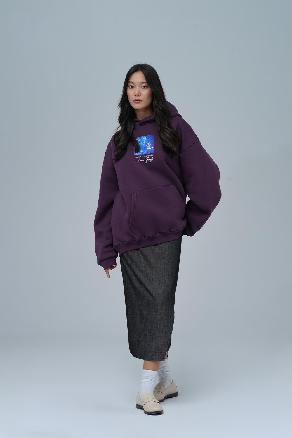 Shining Stars Oversize Sweatshirt Kadın Mor
