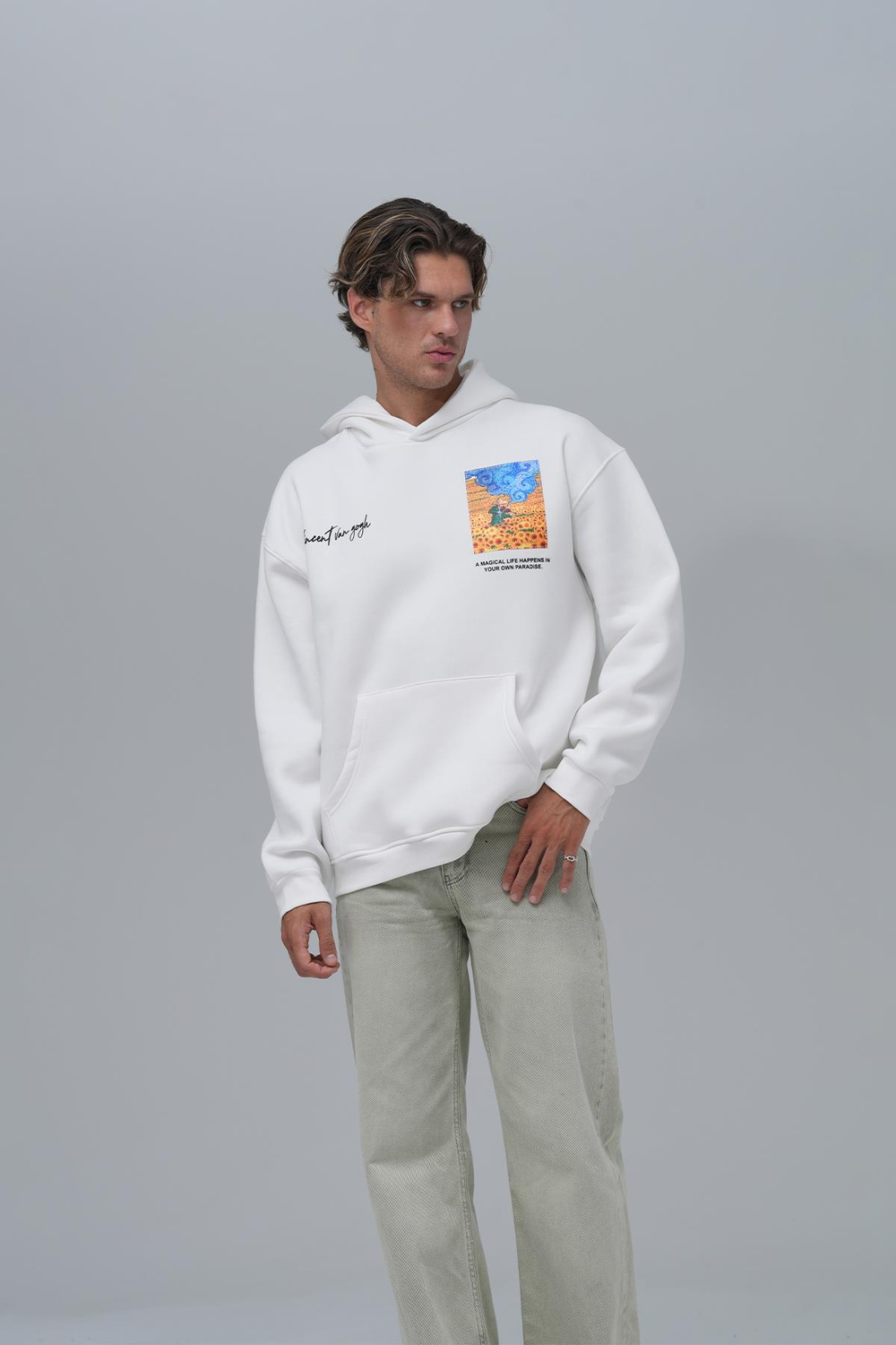 Starry Flow Oversize Sweatshirt Erkek Ekru