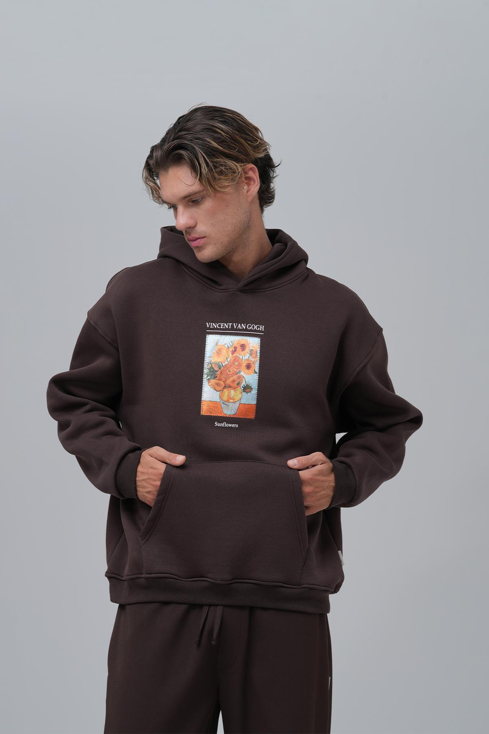 Sunflowers Vincent van Gogh Edition Oversize Sweatshirt Erkek Kahverengi