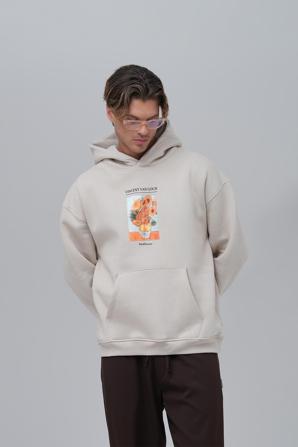 Sunflowers Vincent van Gogh Edition Oversize Sweatshirt Erkek Stone