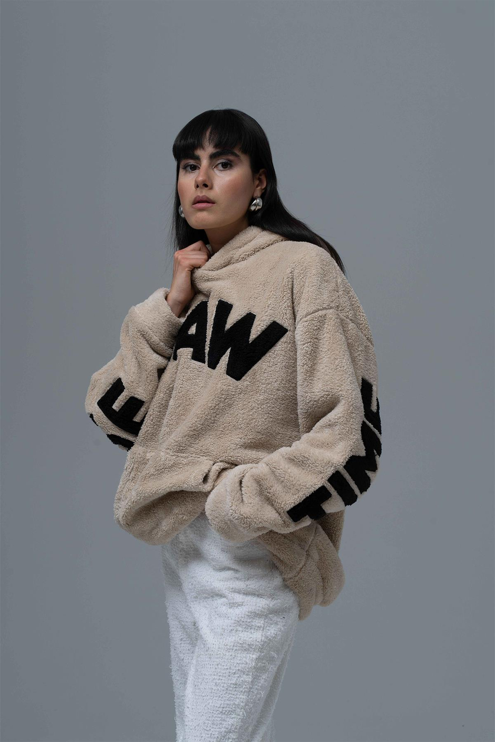 Time Of Choose Oversize Welsoft Sweatshirt Kadın Açık Bej