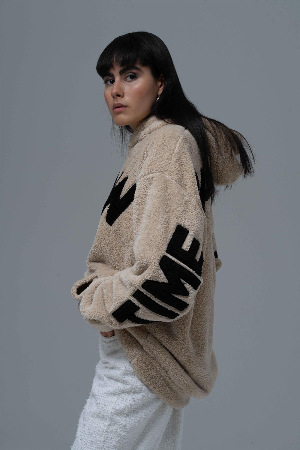 Time Of Choose Oversize Welsoft Sweatshirt Kadın Açık Bej