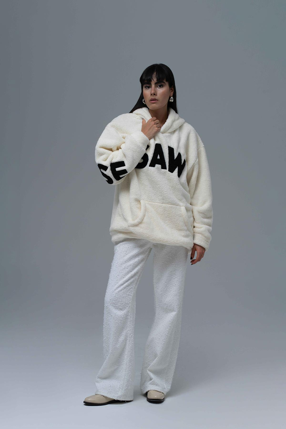 Time Of Choose Oversize Welsoft Sweatshirt Kadın Ekru