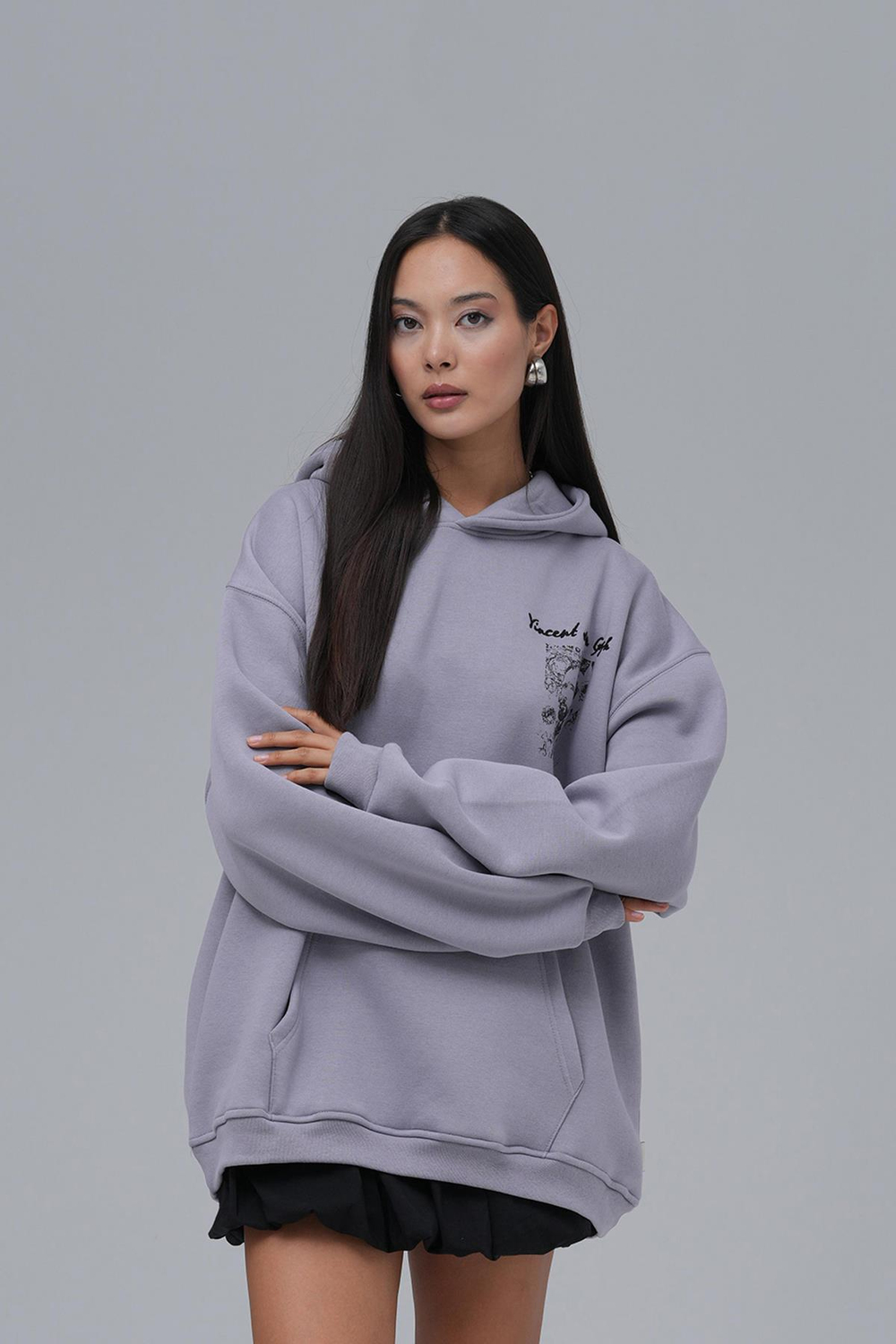 Van Gogh Threads Oversize Sweatshirt Kadın Gri