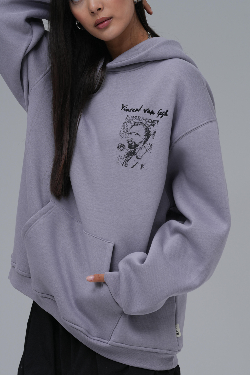 Van Gogh Threads Oversize Sweatshirt Kadın Gri
