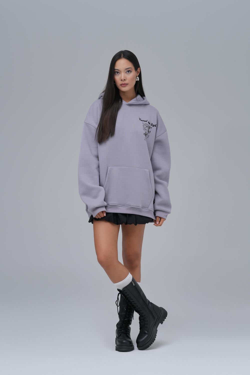 Van Gogh Threads Oversize Sweatshirt Kadın Gri