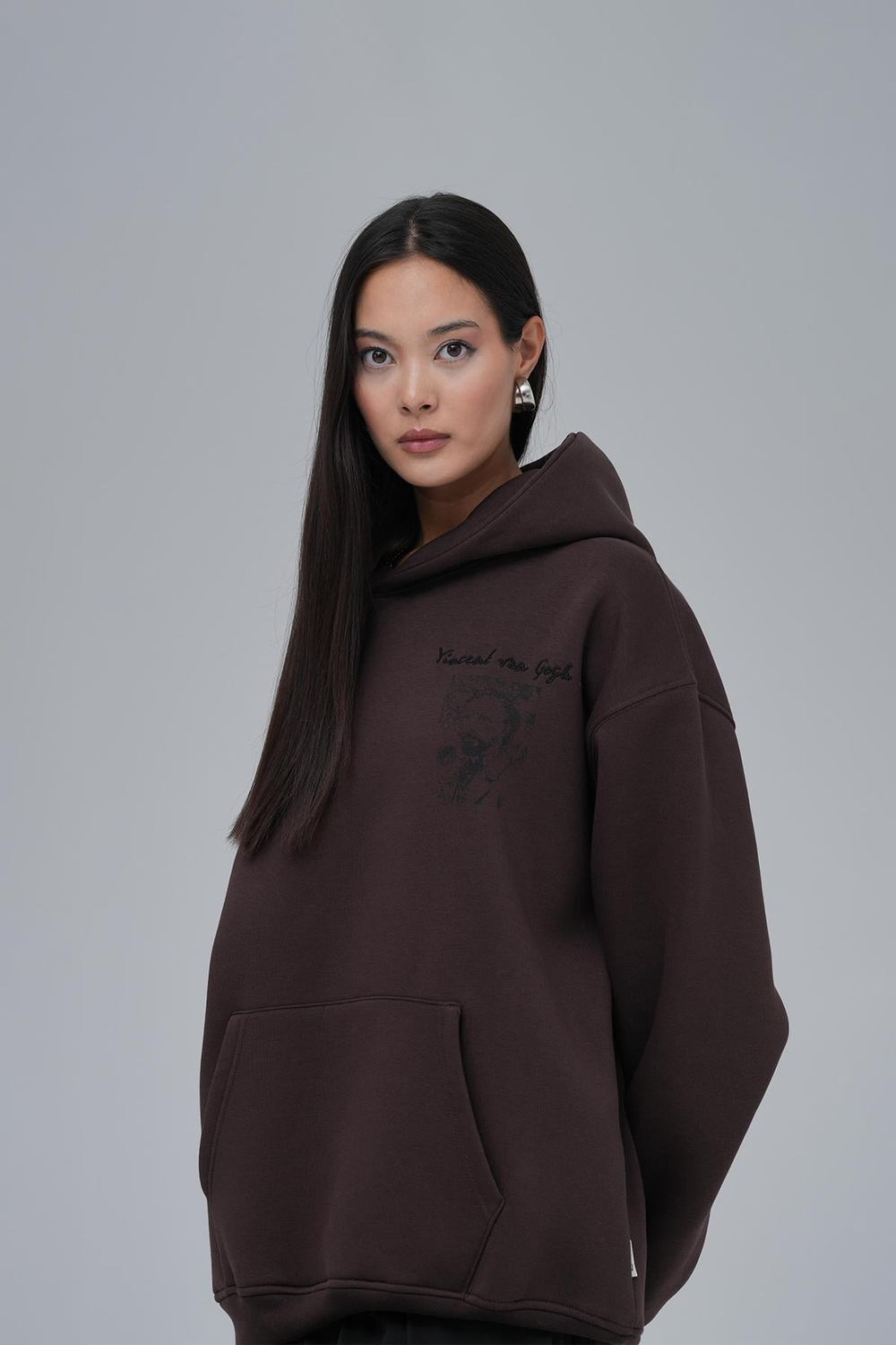 Van Gogh Threads Oversize Sweatshirt Kadın Kahverengi