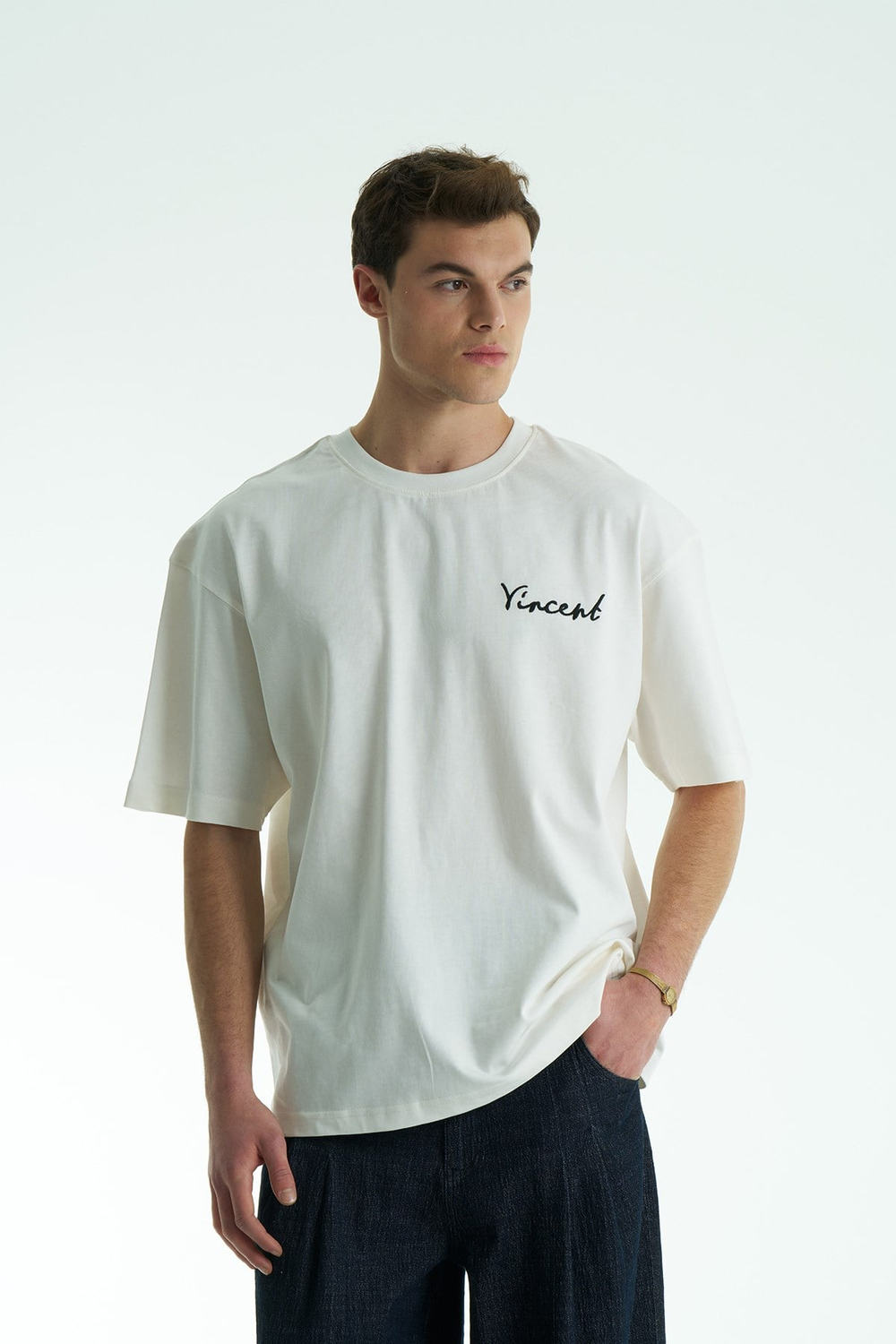 Vincent Oversize Erkek Tişört Ekru