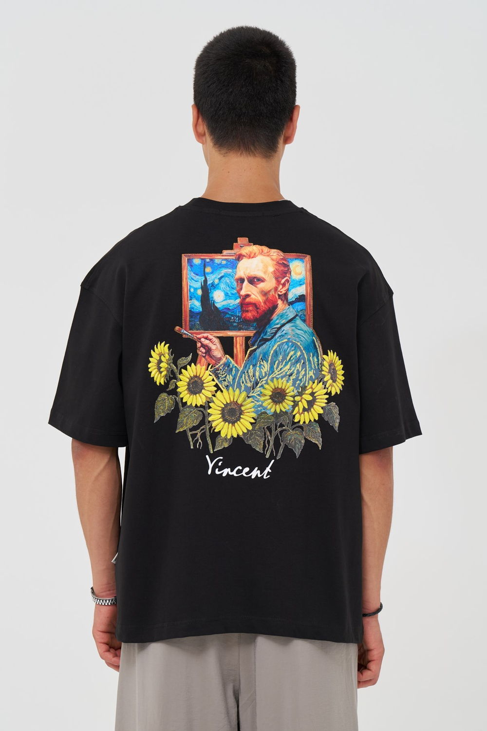 Vincent Starry Portrait Oversize Erkek Tişört Siyah