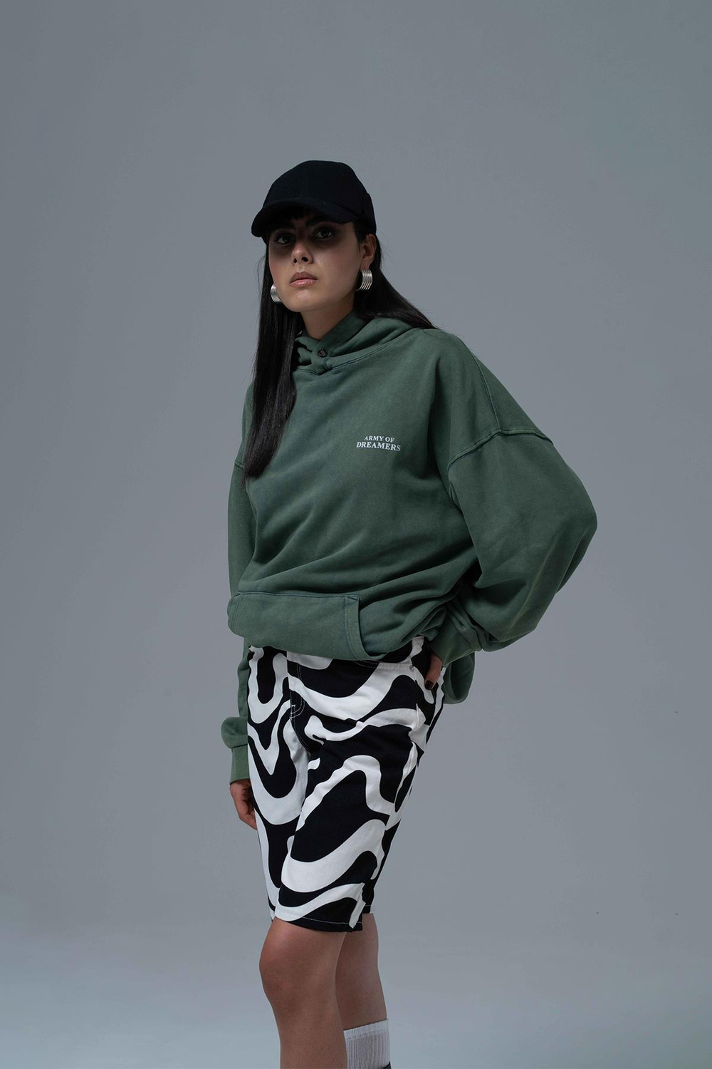 Washed Peace Oversize Sweatshirt Kadın Yeşil