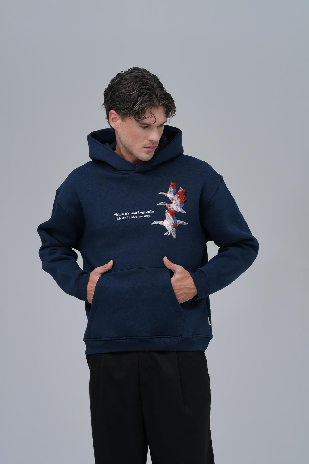 Wings Oversize Sweatshirt Erkek İndigo
