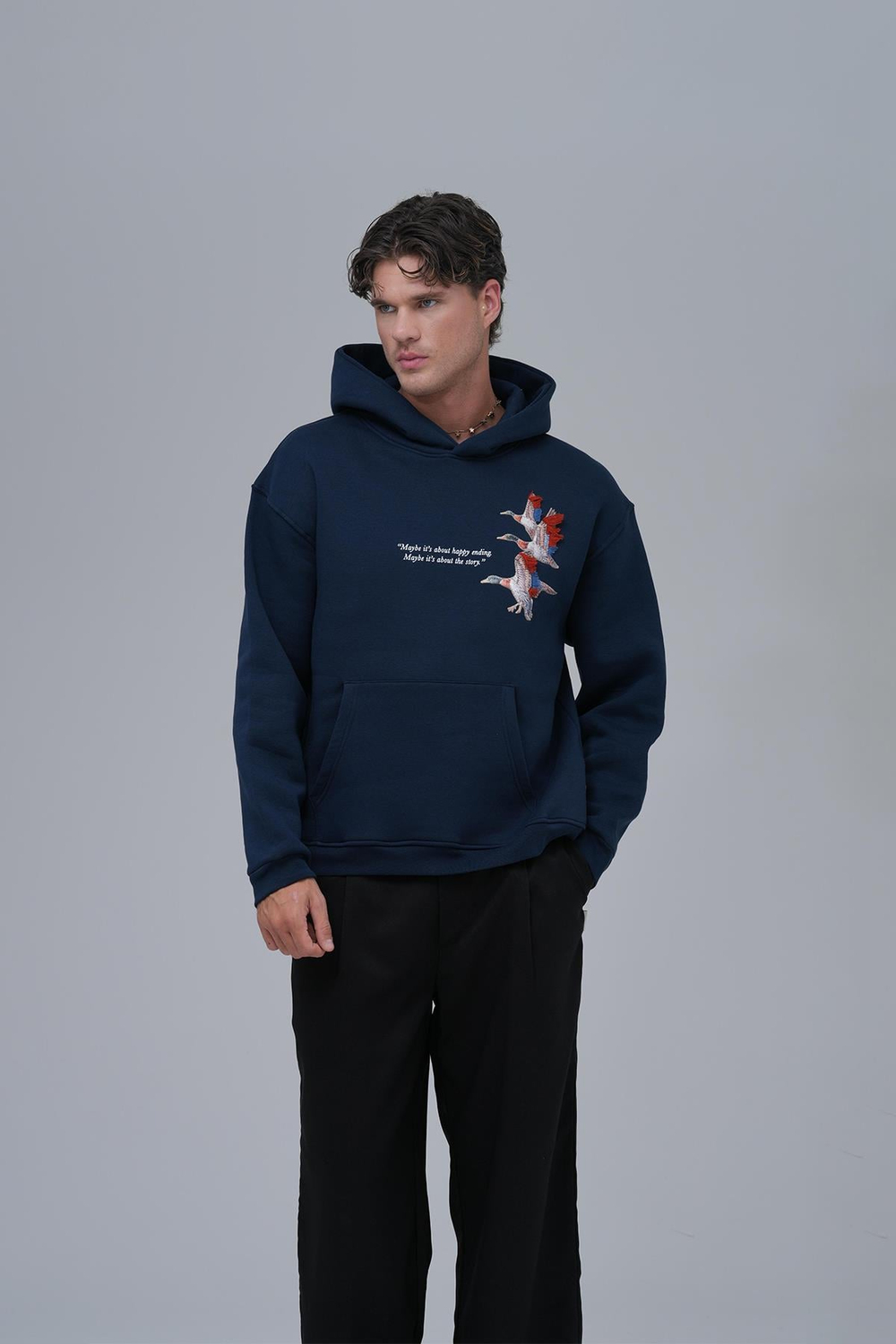 Wings Oversize Sweatshirt Erkek İndigo