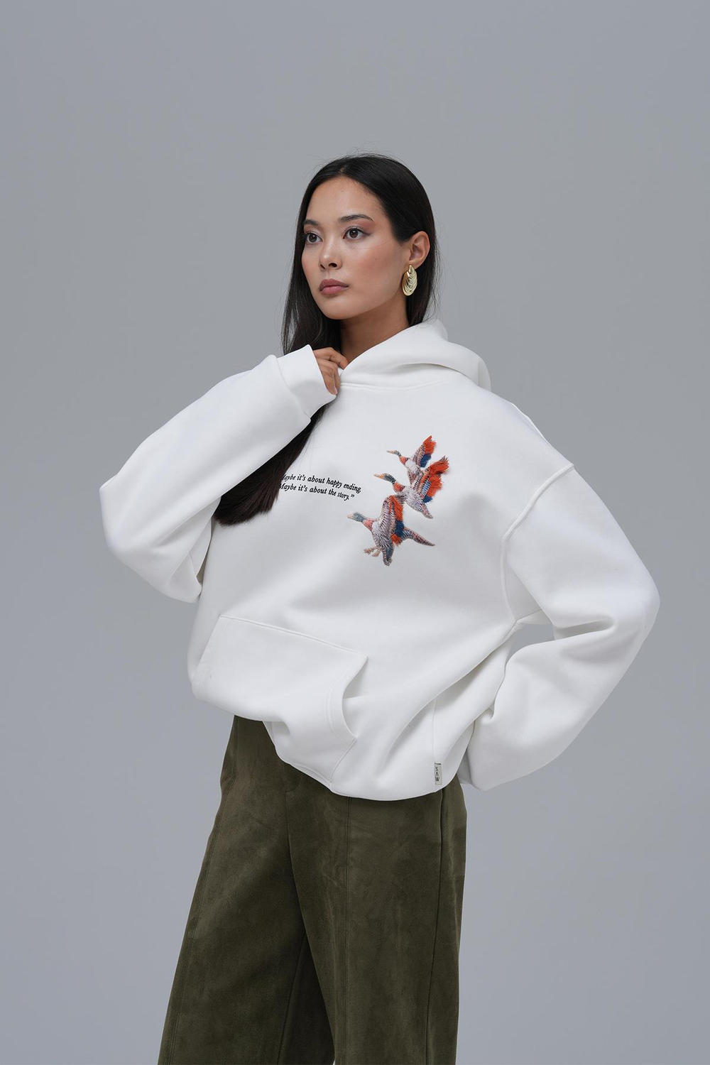 Wings Oversize Sweatshirt Kadın Ekru