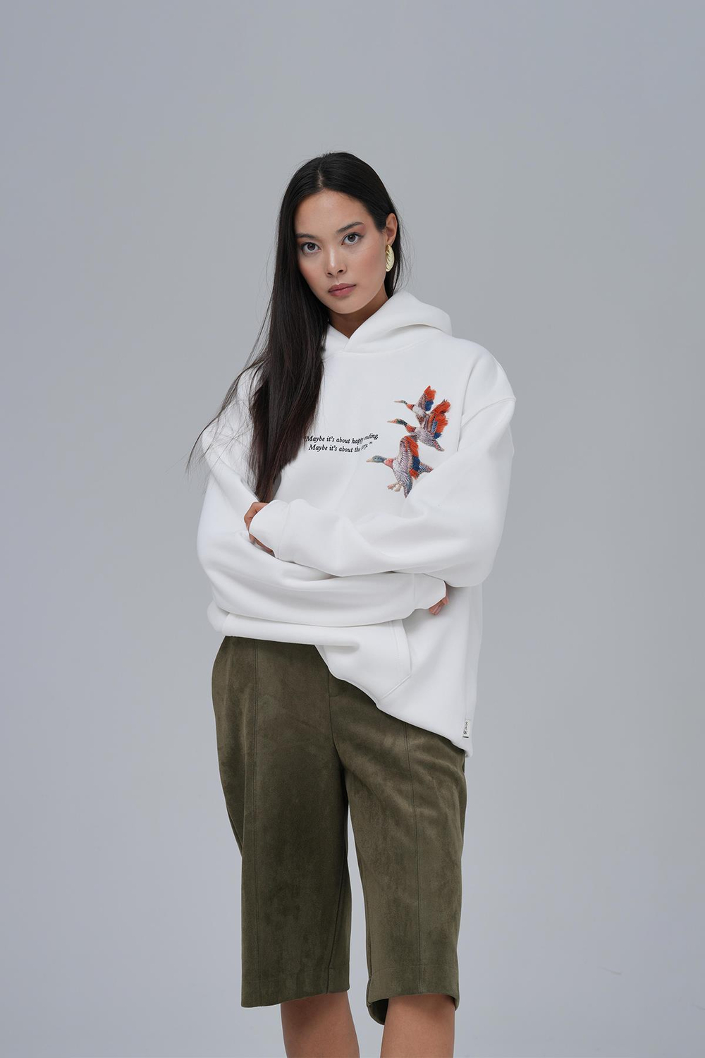 Wings Oversize Sweatshirt Kadın Ekru