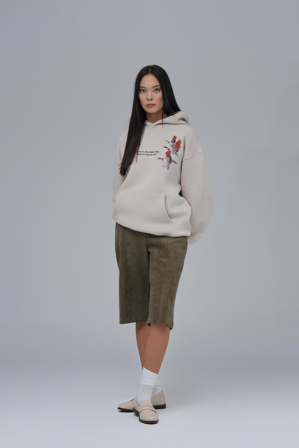 Wings Oversize Sweatshirt Kadın Stone