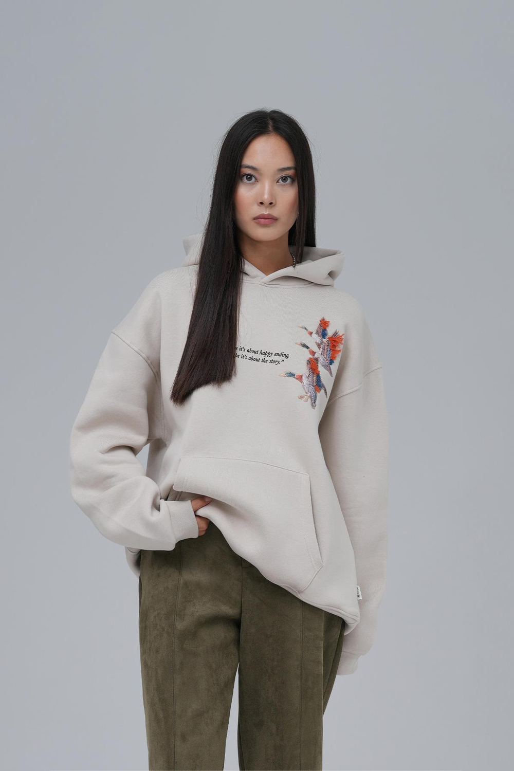 Wings Oversize Sweatshirt Kadın Stone