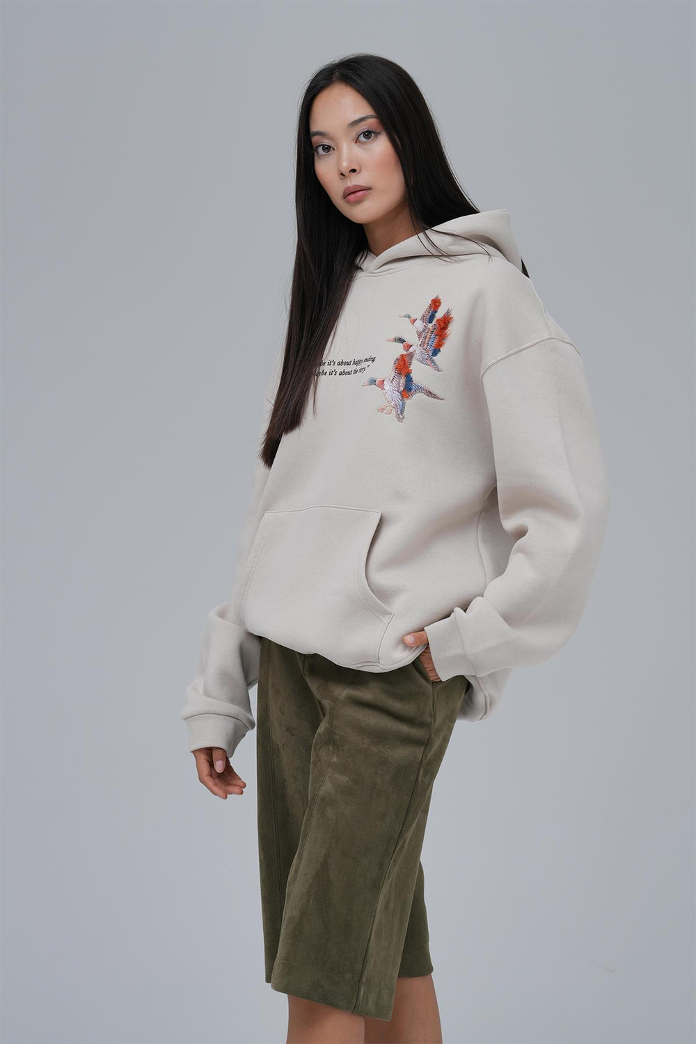 Wings Oversize Sweatshirt Kadın Stone