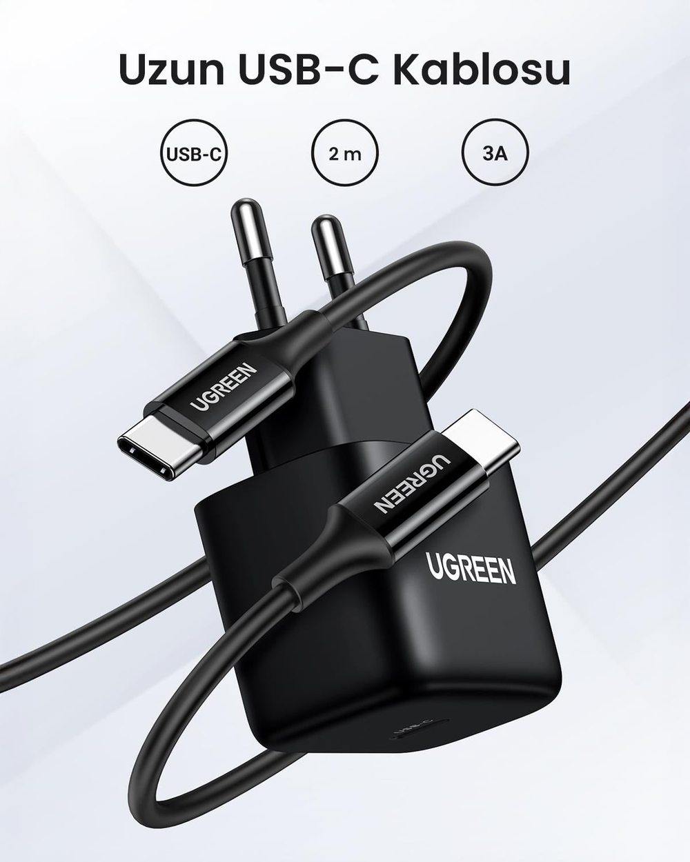 UGREEN 25W PD Hızlı Şarj Cihazı ve 2 Metre USB-C Kablo, 50581