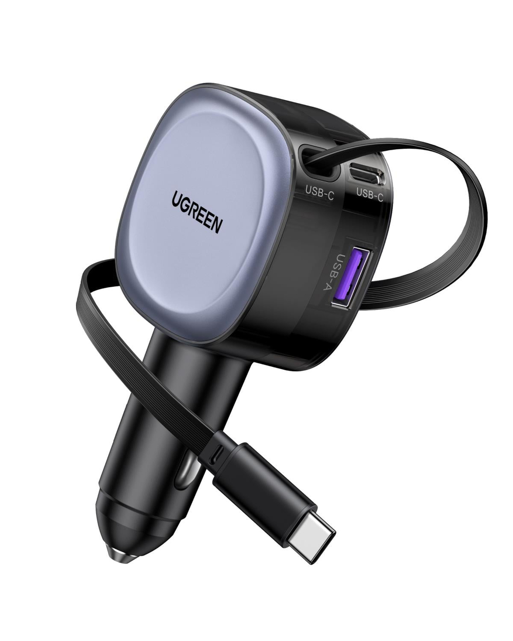 UGREEN 75W 2 Portlu USB-C Kablolu Araç İçi Şarj Cihazı Çakmaklık Adaptörü, 55653