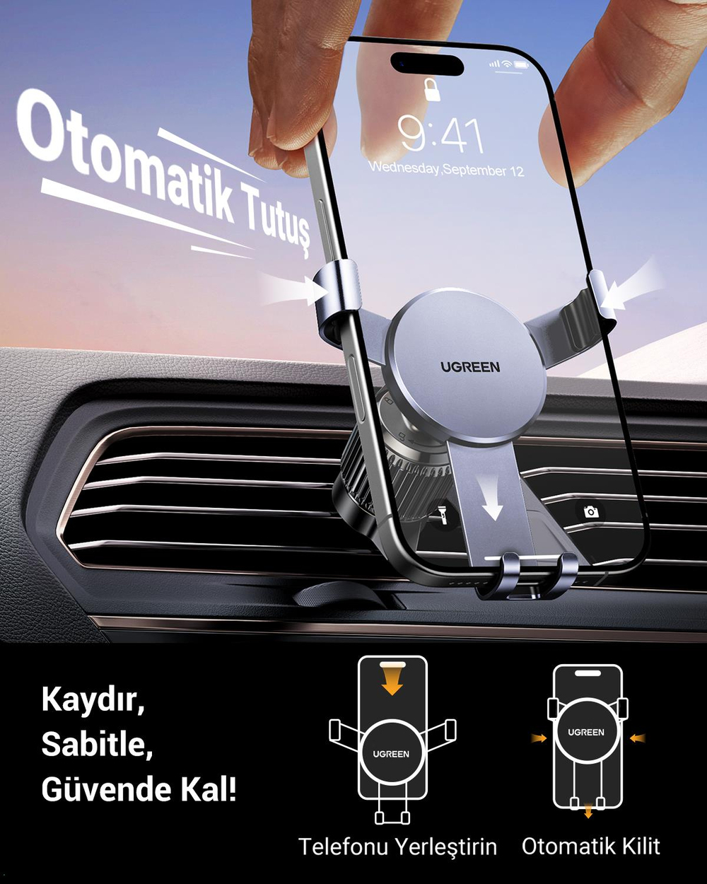 UGREEN Araç İçi Telefon Tutucu Air Vent , Uzay Grisi, 50564