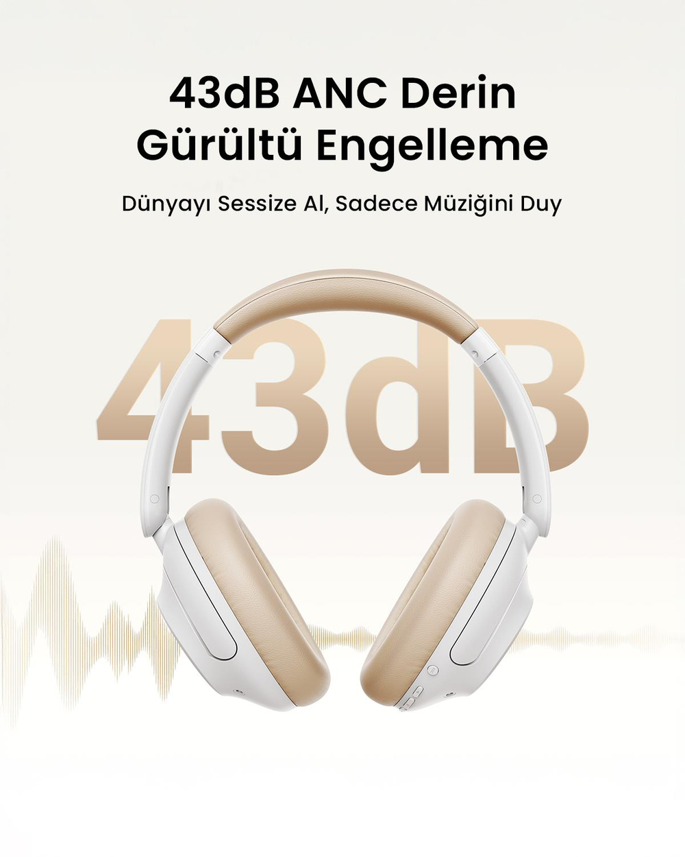 UGREEN HiTune Max5 Hibrit Aktif Gürültü Engelleyici Kablosuz Kulak Üstü Kulaklık, ANC Kapalı 90 Saat, ANC Açık 55 Saat, Beyaz, 15809