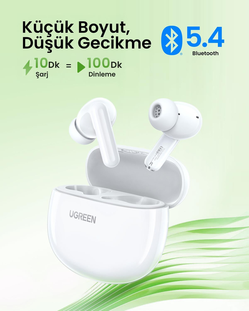 UGREEN HiTune P3 Yapay Zeka Gürültü Engelleyici Kablosuz Kulak İçi Kulaklık, 28 Saat Çalma Süresi, AI Gürültü Engelleme, Beyaz, 45110