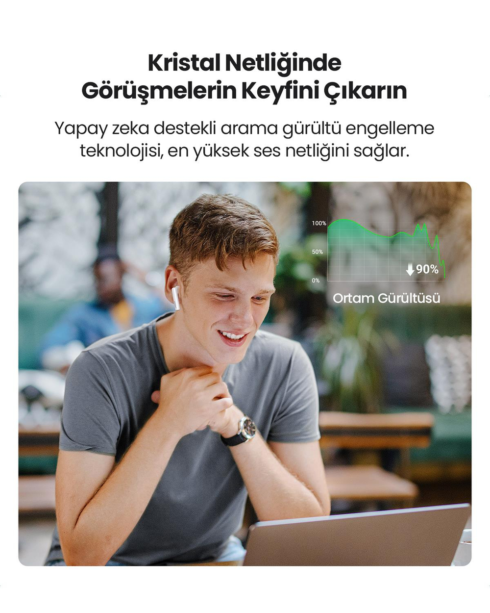 UGREEN HiTune T3 Aktif Gürültü Engelleyici Kablosuz Kulak İçi Kulaklık, Beyaz, 90206