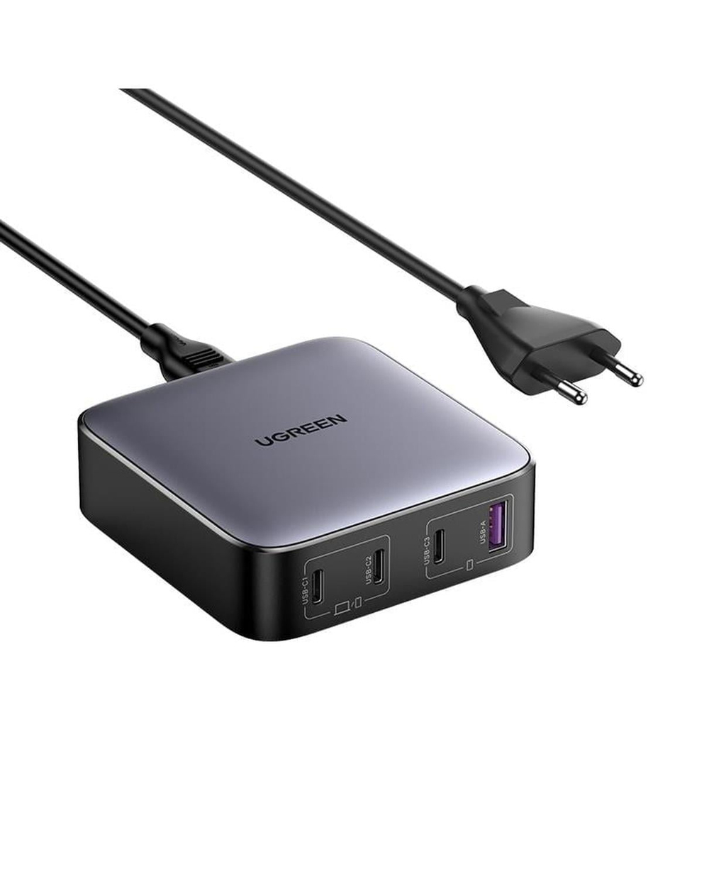 UGREEN Nexode 100W GaN Masaüsü Hızlı Şarj Cihazı Type-C QC PD 4 Portlu 3xUSB-C, 1xUSB-A, 2M Kablolu, Gri, 90928