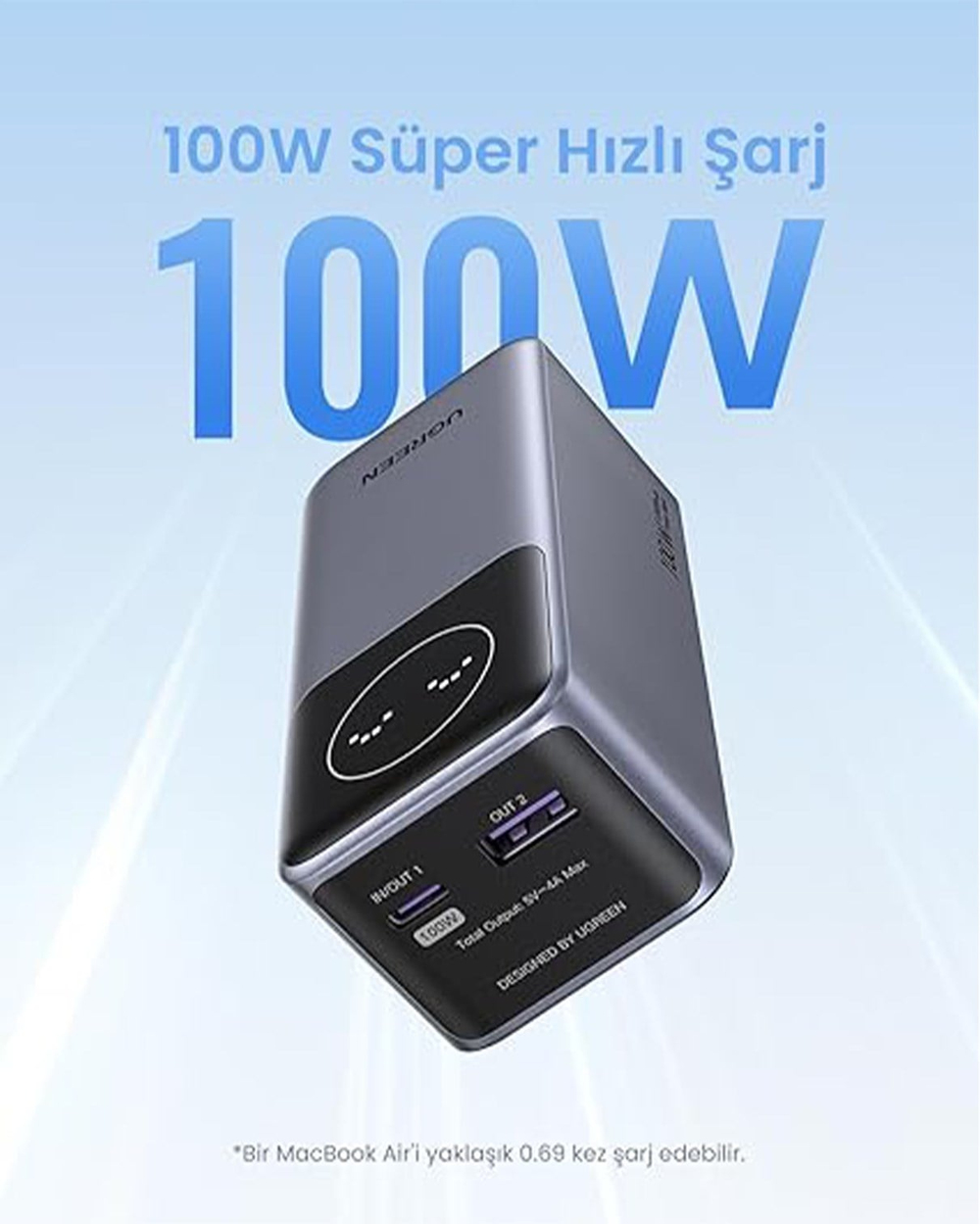 UGREEN Nexode Pro 12.000 mAh 100W Hızlı Şarj Powerbank, 1xUSB-C, 1xUSB-A, 35526B