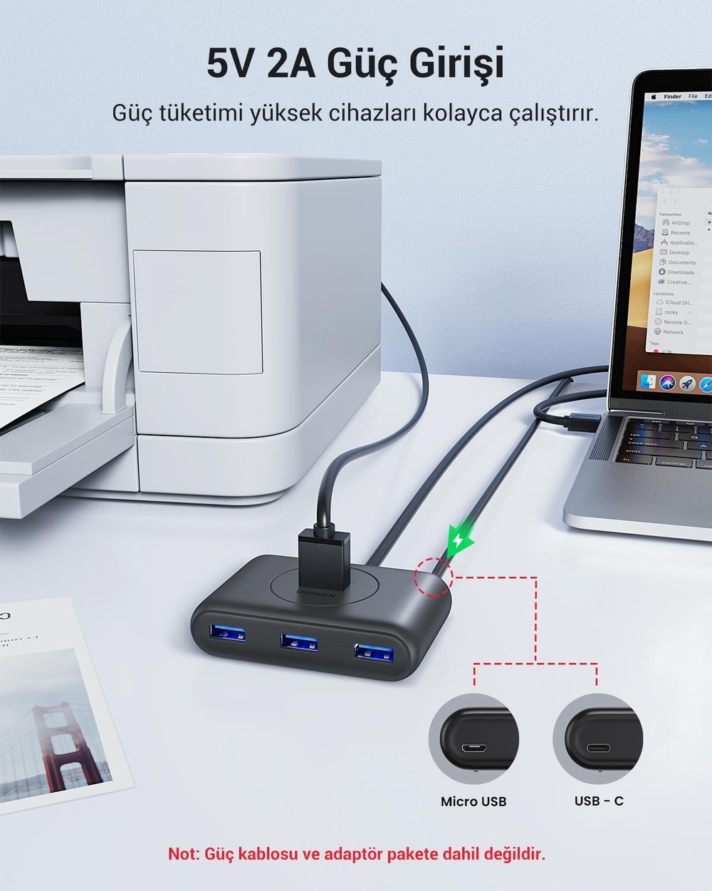 UGREEN USB 3.0 4 Portlu Hub Çoklayıcı 1 Metre, 20291