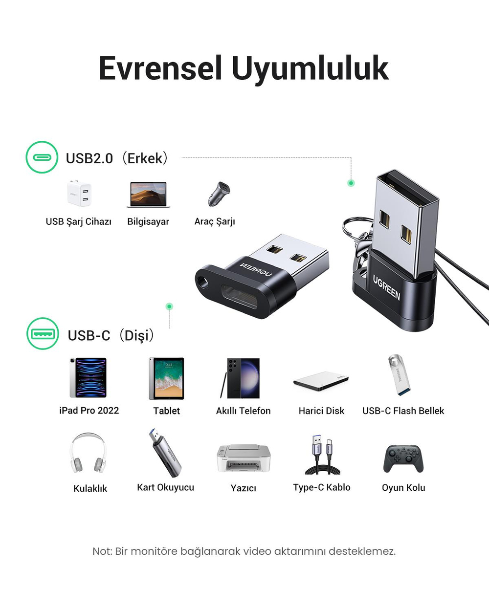 UGREEN USB-A Erkek to USB Type-C Dişi Çevirici Dönüştürücü Adaptör, 50568