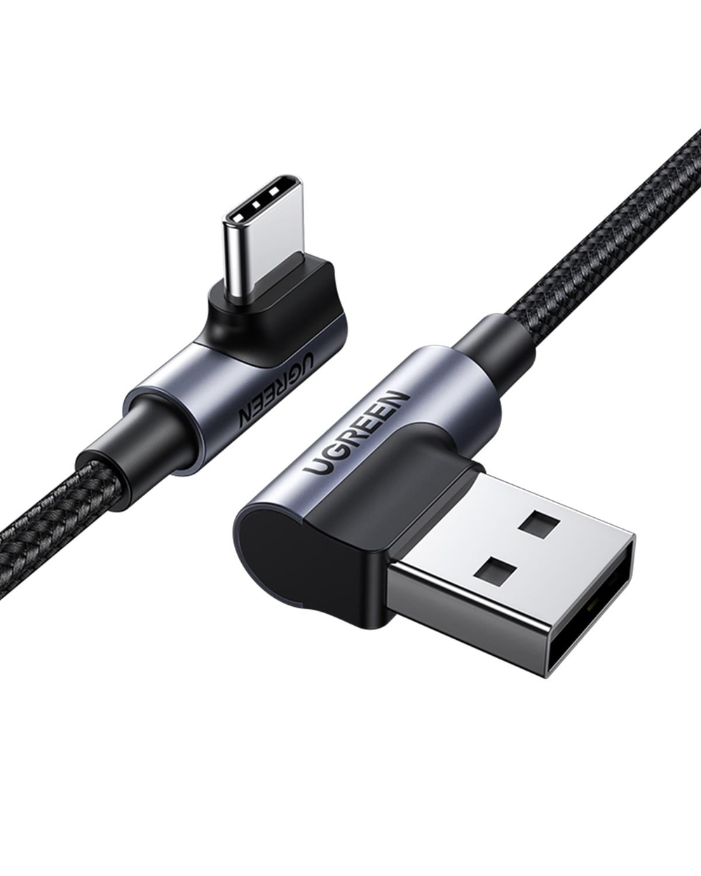 UGREEN USB-C to USB-A 3A QC 90 Derece Hızlı Şarj Kablosu, 2 Metre, Uzay Grisi, 20857