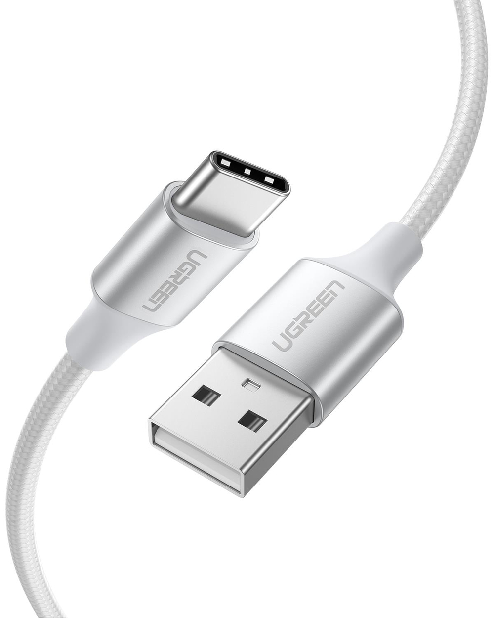 UGREEN USB-C to USB-A 3A QC Örgülü Hızlı Şarj Kablosu, 3 Metre, Gümüş Beyazı, 60409
