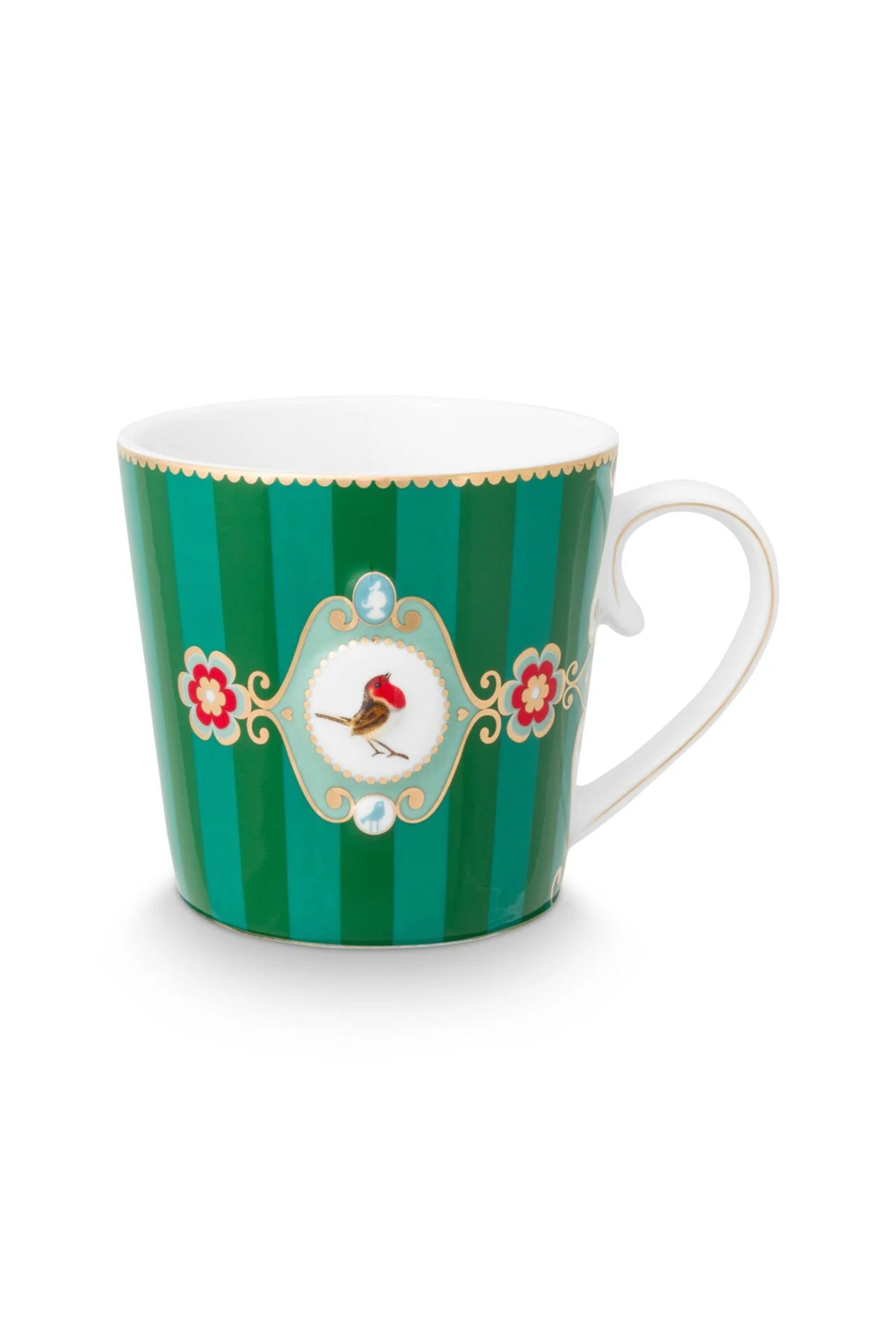 51002473 Love Birds Yeşil Çizgili Madalyon Desen Mug 250