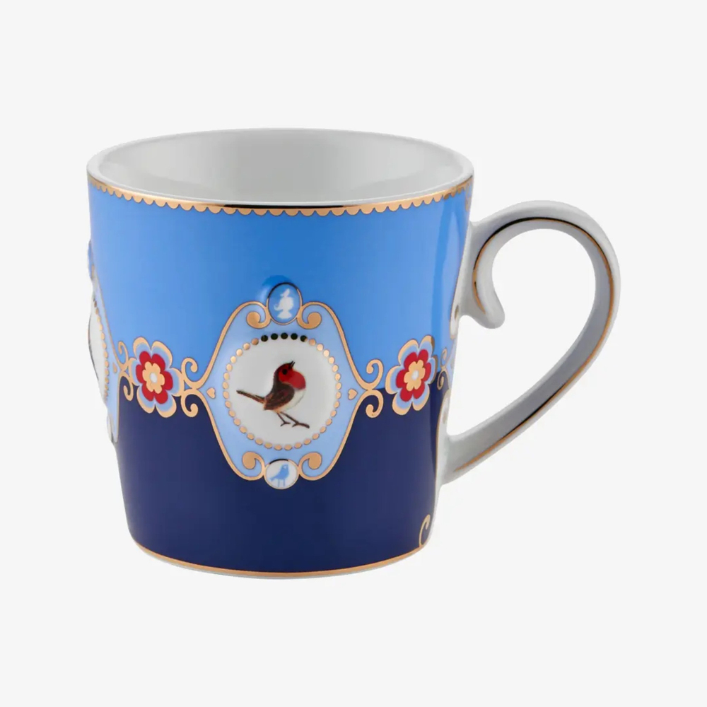 51002608 love birds mavi renkli madalyon desenli mug 250ml