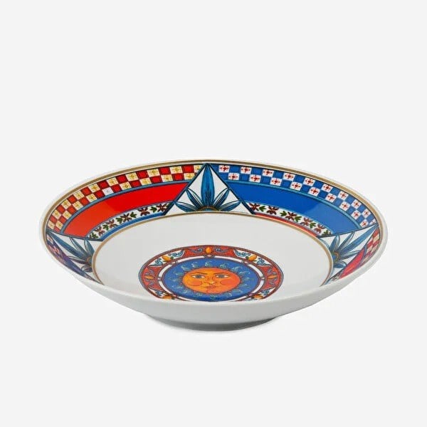 PLA2.SOL01 Kırmızı Mavi Porselen Çukur Tabak 21 cm
