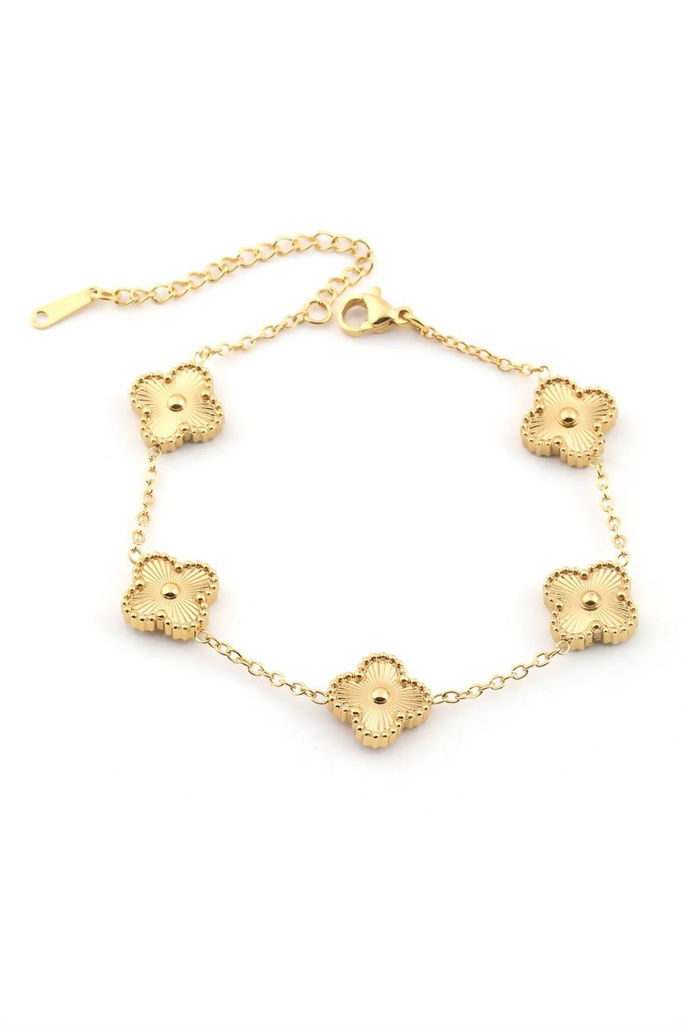 Kadın Çelik Yonca Model Bileklik Gold Renk