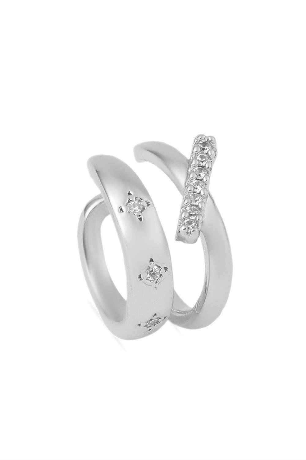 Vip Gümüş Renk Zirkon Taşlı Earcuff Kıkırdak Küpe