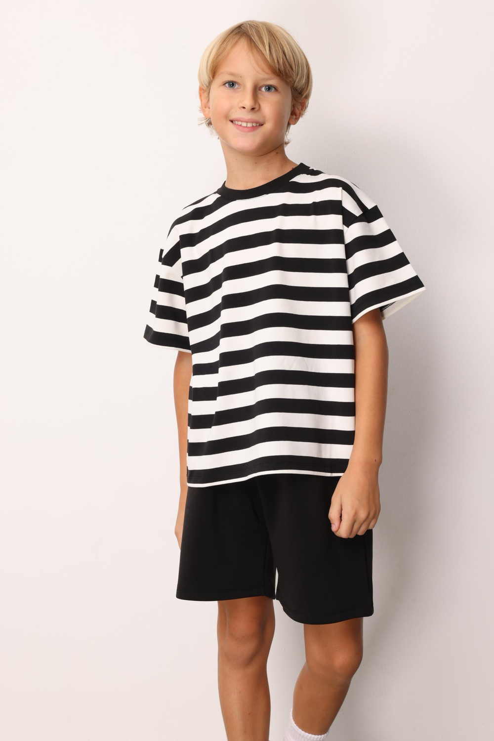 Çocuk Çizgili T-shirt-Siyah Beyaz