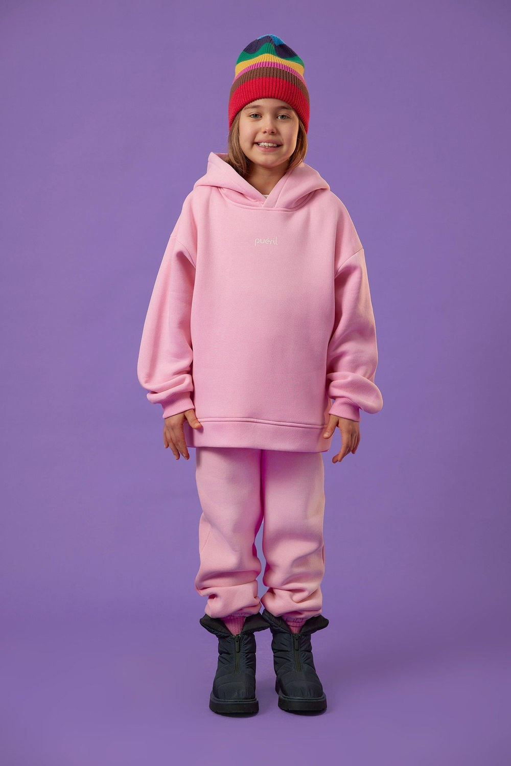 Çocuk Oversize Eşofman Takımı (Şardonlu)-Koyu Pembe